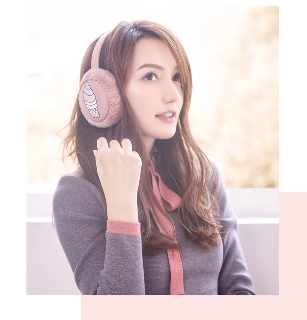 

Women Ladies Fashion keep warm Winter Warm Plush Ear Muffs Cute Cartoon Printed Earflap Comfort earmuffs L50C