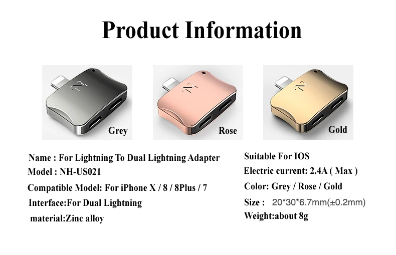 Nohon Adapter For Lightning to For Dual Lightning or For Lightning to For Lightning + 3.5mm Audio  Details  (13)