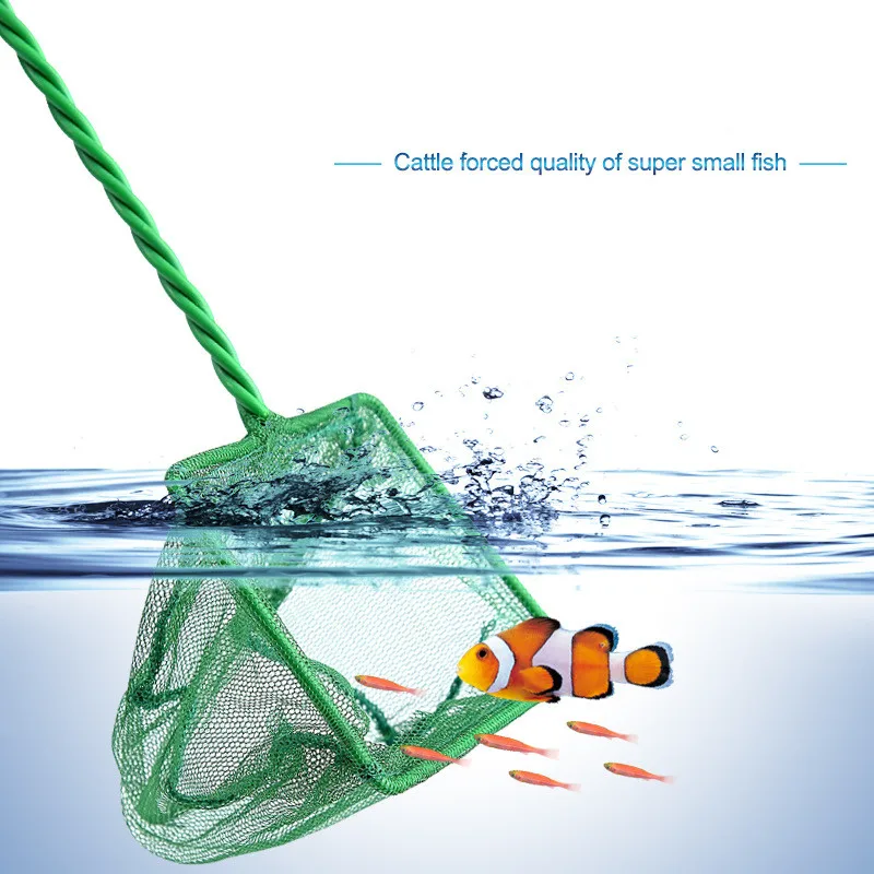 

New 2 Sizes Green Portable Long Handle Square Aquarium Fish Tank Landing Net Fishing Net Fish Floating Objects Cleaning Tools