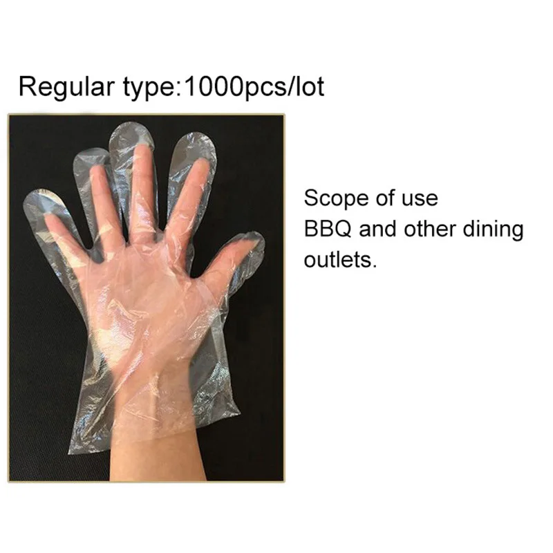 Regular 1000pcs Одноразовые перчатки пищевого класса PE пластиковые прозрачные защитные перчатки для дома Семья подставка для кухни промышленности работы - Цвет: Regular 1000pcs