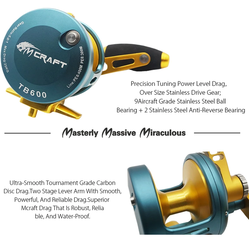 Fishing Jigging Reel  Saltwater Boat Slow Jigging Reel 5.0:1 CNC Aluminium Full Metal Trolling Reel 9+2BB TB600BG