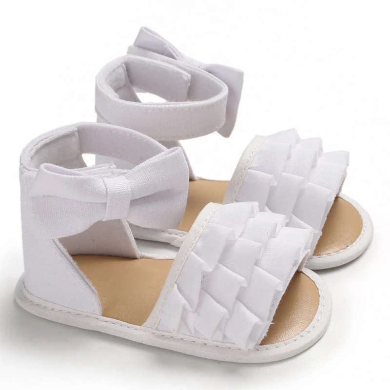 Сандалии из джинсовой ткани для маленьких девочек; обувь для новорожденных; летние сандалии для младенцев; обувь для девочек с кружевным бантом - Цвет: Белый
