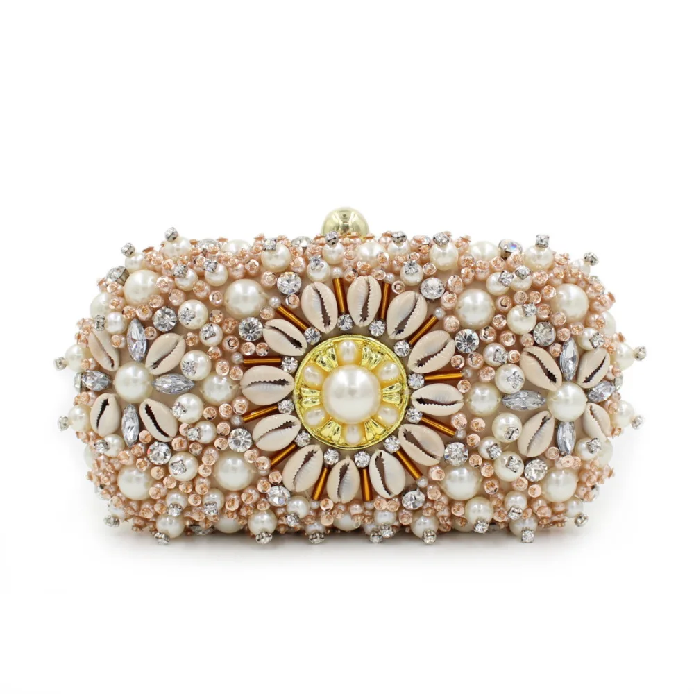 

New heavy industry nude color shells beaded dinner package high - grade diamond - studded evening bag banquet package