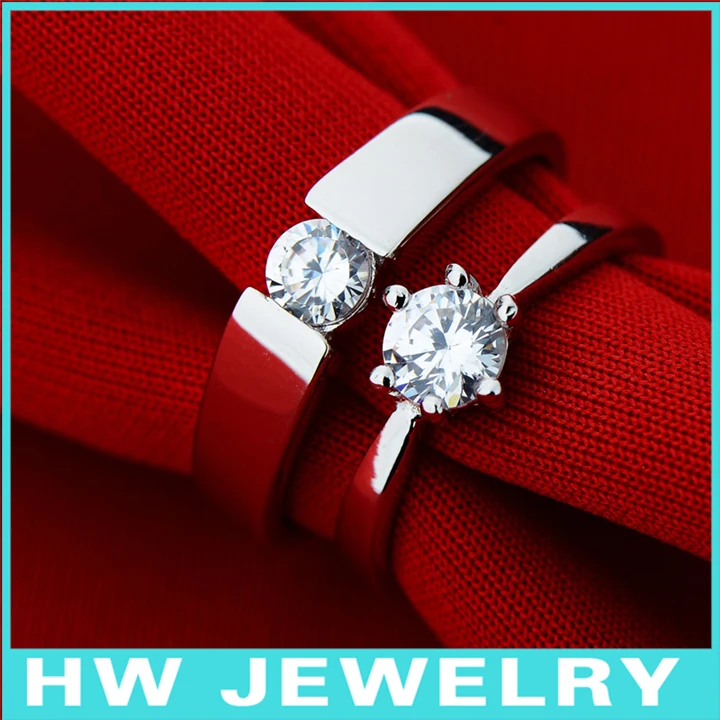 

trendy wedding silver rings with nice gift box