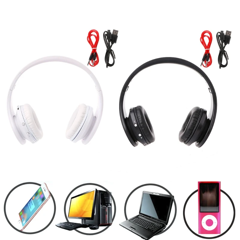 

OOTDTY Headphone Earphone Foldable Bluetooth Wireless Headset Wired Stereo On Ear With Microphone