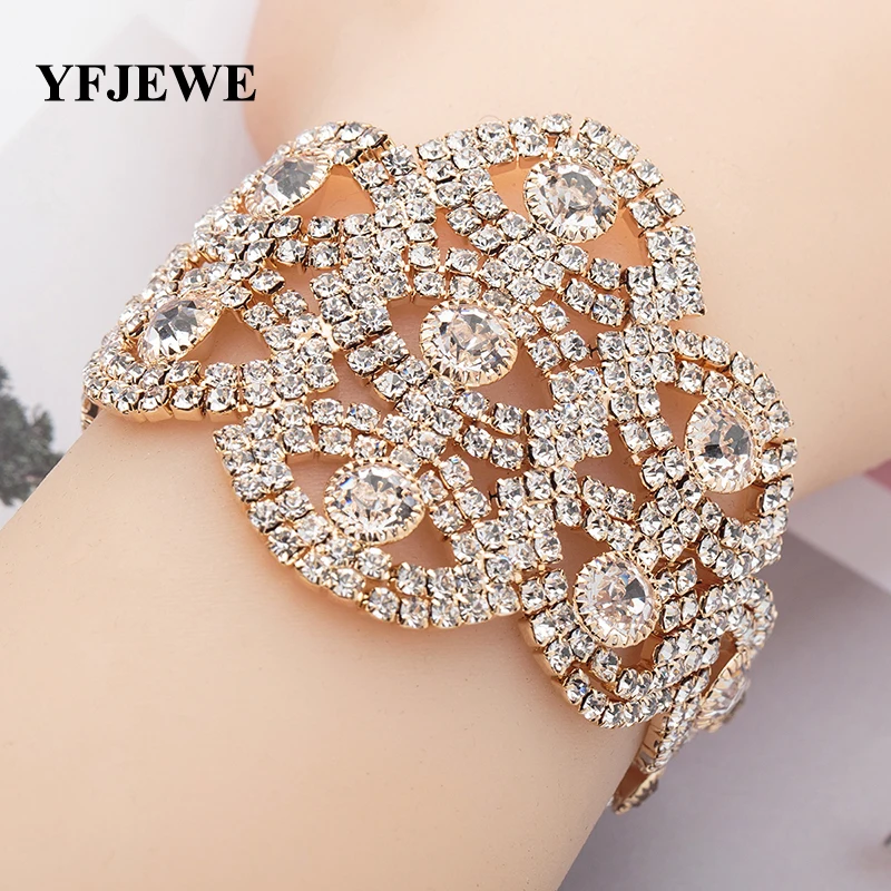 

YFJEWE Hot Selling Statement Big Rhinestone Crystal Bracelets Bangles Women Gift Bridal Wedding Jewelry Party for Gift B161