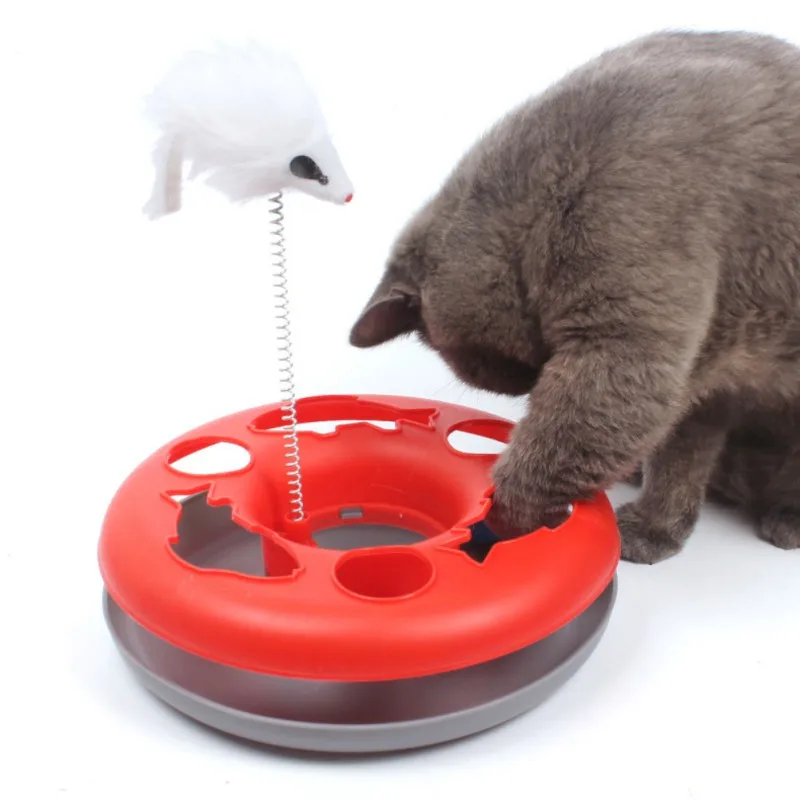 

4 Colos Cat training toys Single-layer Amusement Plate Mouse Cat Toys Cat Turntable Pet Interactive Cat Supplies pet Toy Gift