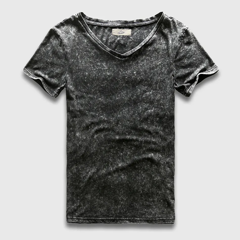 Zecmos 빈티지 블랙 t- 셔츠 남성 중국 패션 남성 무거운 티셔츠 슬림 맞는 V 넥 탑 티셔츠 남성 짧은 소매