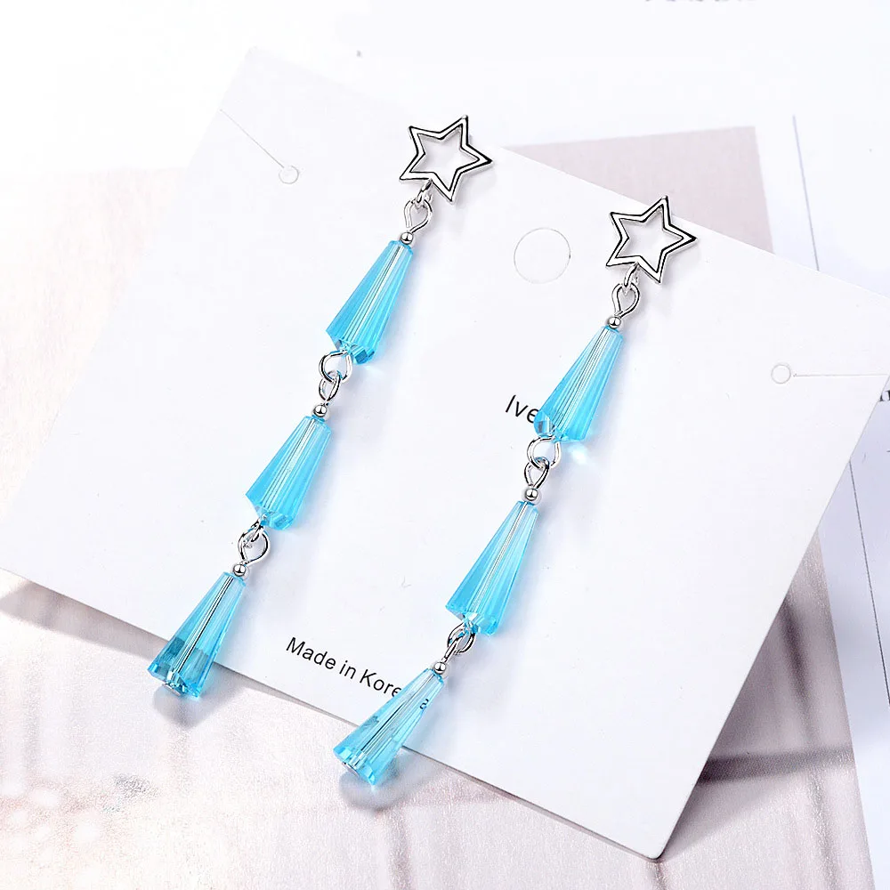 

Free Shipping New Trendy blue Cubic Zircon 925 sterling silver Dangle Earrings For Woman Fine Jewelry Wedding Gift