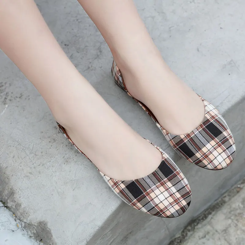 

HEE GRAND Plaid Dress Shoes Women Slip On Ballet Flats Spring 2019 Closed Toe Sandals Summer Round Toe Casual Shoes 10 XWD7727