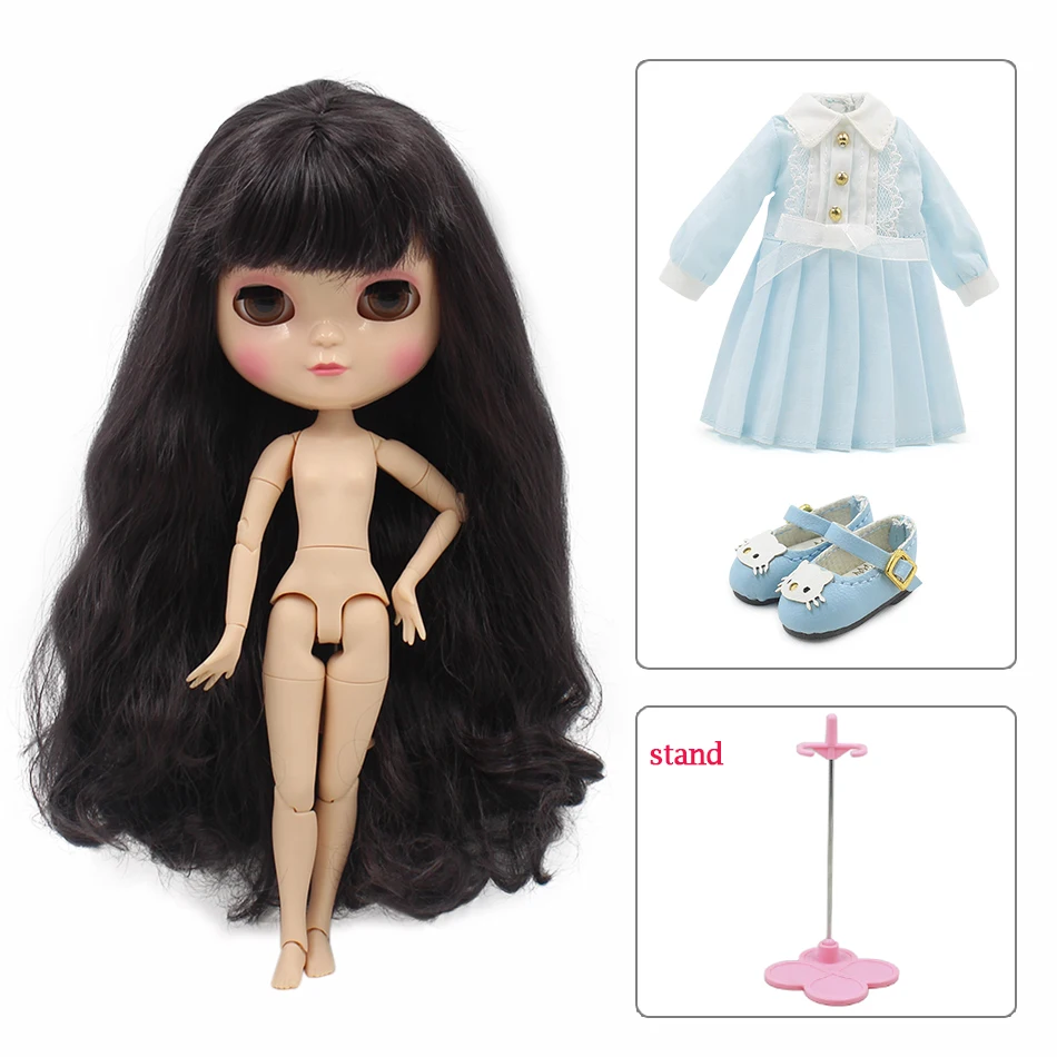 

Fortune days ICY doll azone body small chest dark purple hair blue dress shoes stand hands BL9219 toy gift 1/6