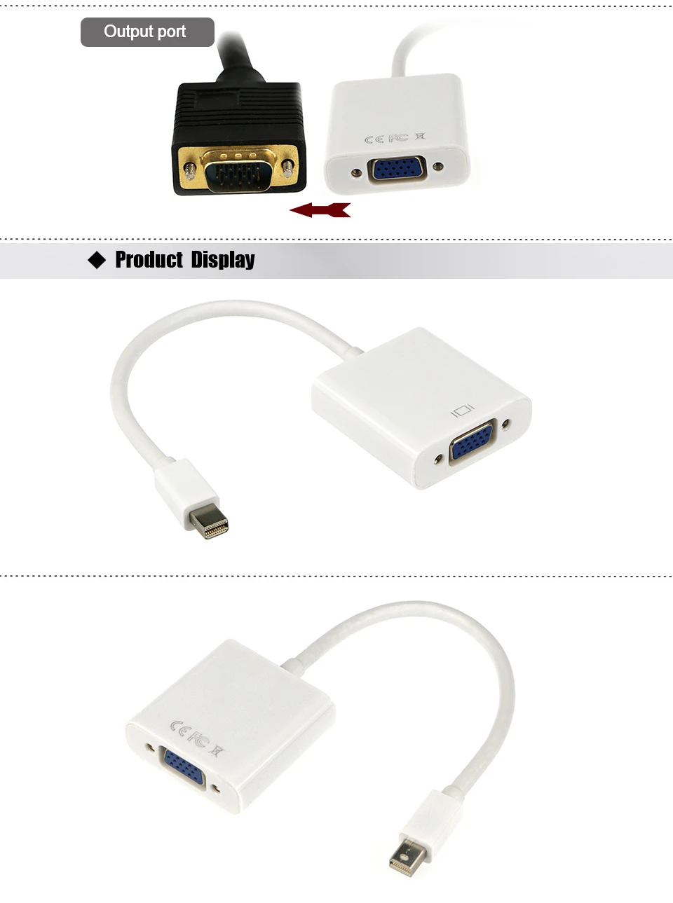Mini DisplayPort Thunderbolt Display Port Mini DP To VGA Cable Adapter 1080P For MacBook Air Pro Video Extension Converter Cable (8)
