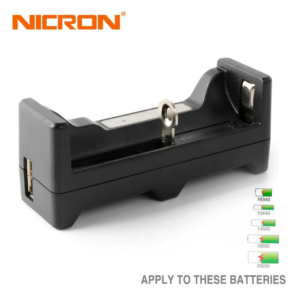 NICRON USB литий-ионный аккумулятор Универсальное зарядное устройство В 5 в 1A применяется к 26650, 14500,18650, 16340,10440 поддержка зарядки защиты power Bank