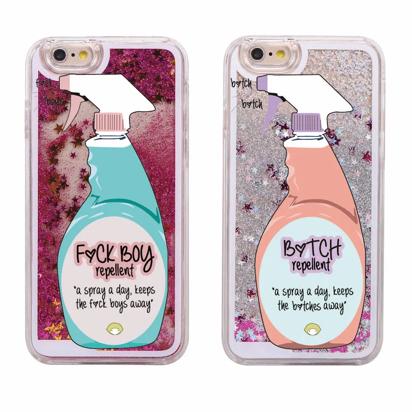 

Sexy Repellent Spray FBoys Bitch Away Heart Quicksand Glitter Liquid Hard Case For iPhone 7 7Plus 6 6S 8 8Plus X XS Max