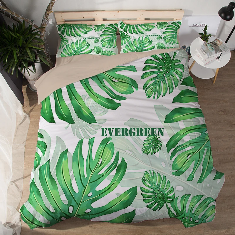 Free shipping tropical plant Monstera leaf evergreen word Quilt duvet