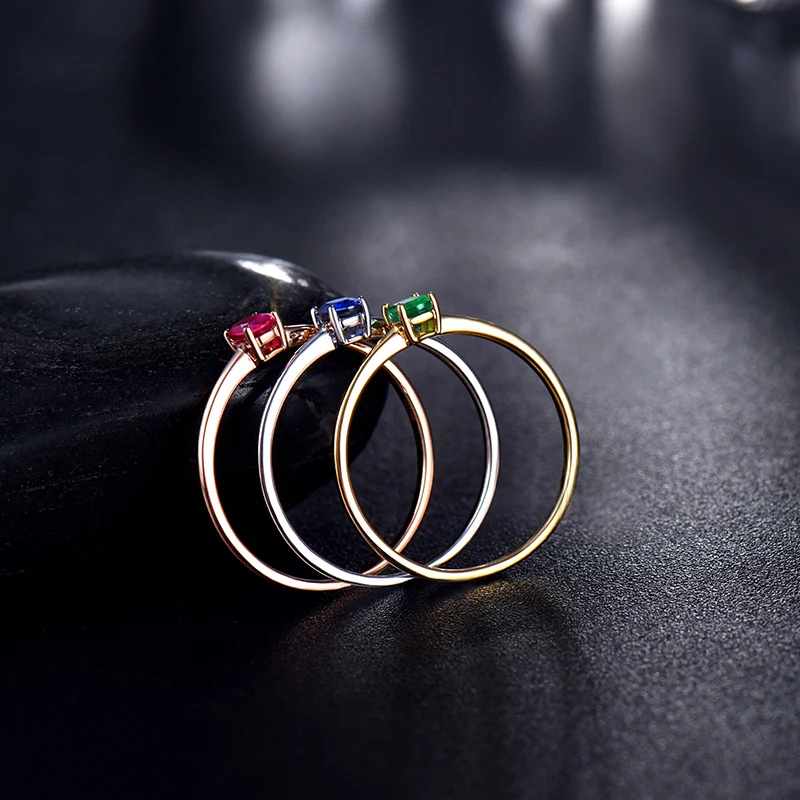 Natural Green Emerald Red Ruby Blue Sapphire Ring Good Gem 18K White Gold Wedding Jewelry Simple Design Daughter Birthday Gift