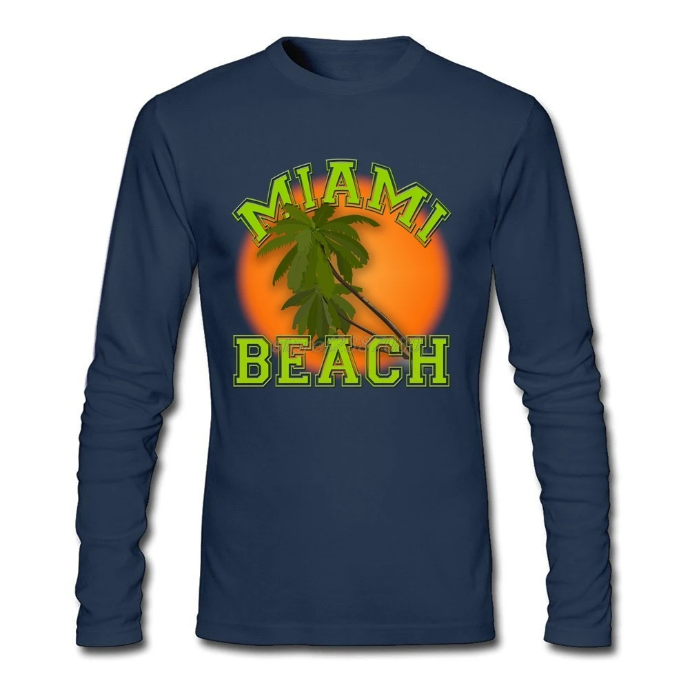 О-образным вырезом Для мужчин футболки Марка подростков Майами пляж футболка длинный рукав дешевые футболки оптом Программы для компьютера - Цвет: Navy