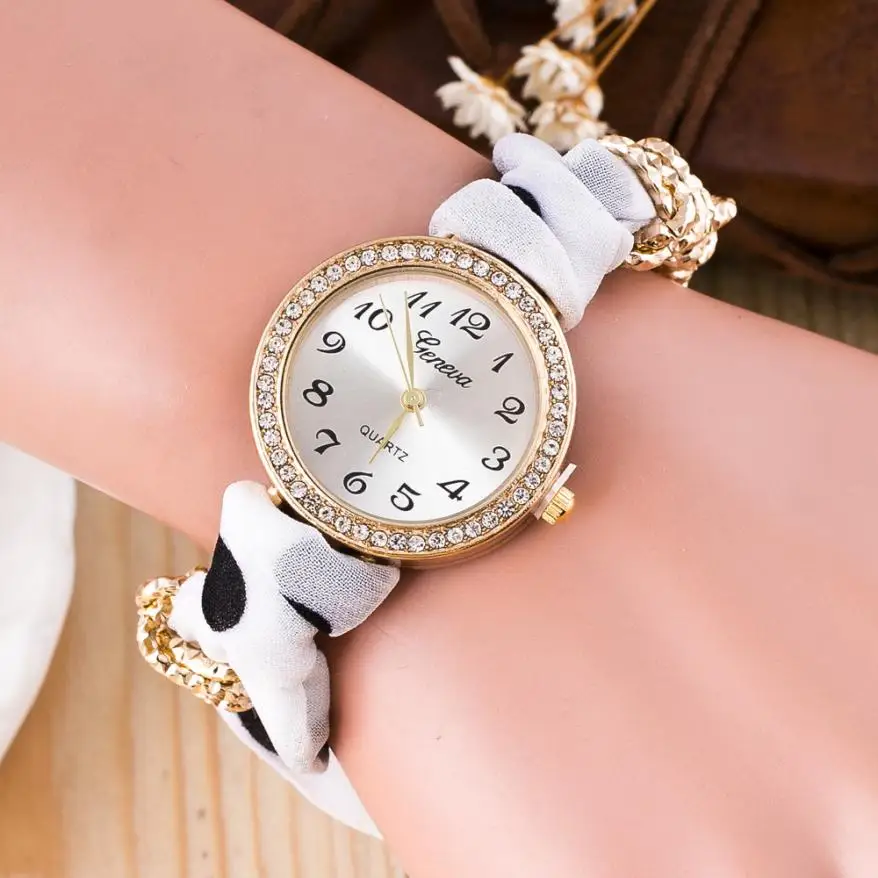 Clock Watch Women Fashion Cute Girls Quartz Bracelet Fabric Analog Wrap