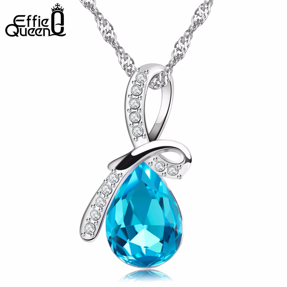 

Effie Queen Fashion Women Necklaces Jewelry Blue Crystal Zircon Pendant Necklace For Girls Best Gifts Wholesale WN02
