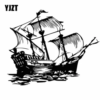 

YJZT 18.1CM*14.7CM Large Ship In Furious Storm Vinly Decal Beautiful Decor Art Car Sticker Pleasant Black/Silver C27-0398