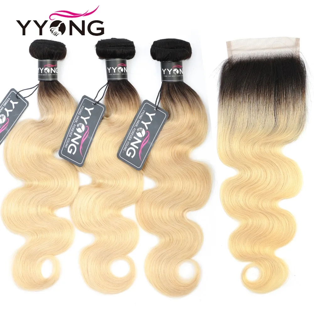 

Yyong 1b/613 Body Wave Bundles With Closure Brazilian Human Hair Weave Blonde Bundles With Lace Closure 100 Remy Hair Extensions