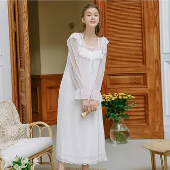 

Soft bud silk yarn sexy perspective sleepwear female ruffles stitching Princess lace Sleepwear dress nightdress wq1963