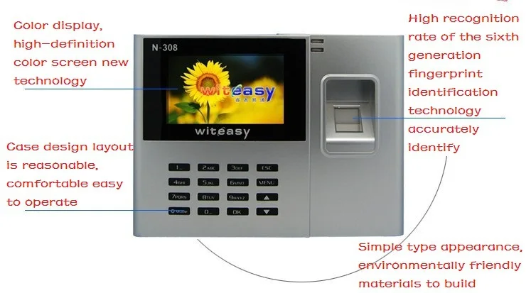 

2.8 inch Color Biometric Fingerprint Time Attendance Clock Employee Payroll Recorder N-308 free Ship shipping