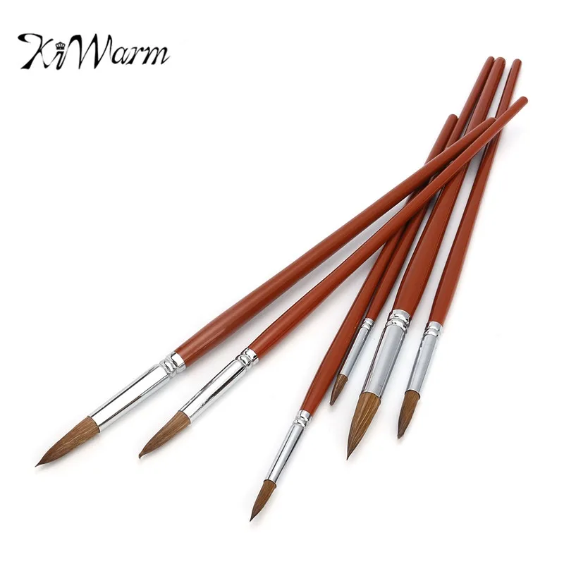 

KiWarm New Arrival 6Pcs High Value Kolinsky Sable Hair Round Point Paint Brush for Gouache Acrylic Watercolor Painting DIY Craft