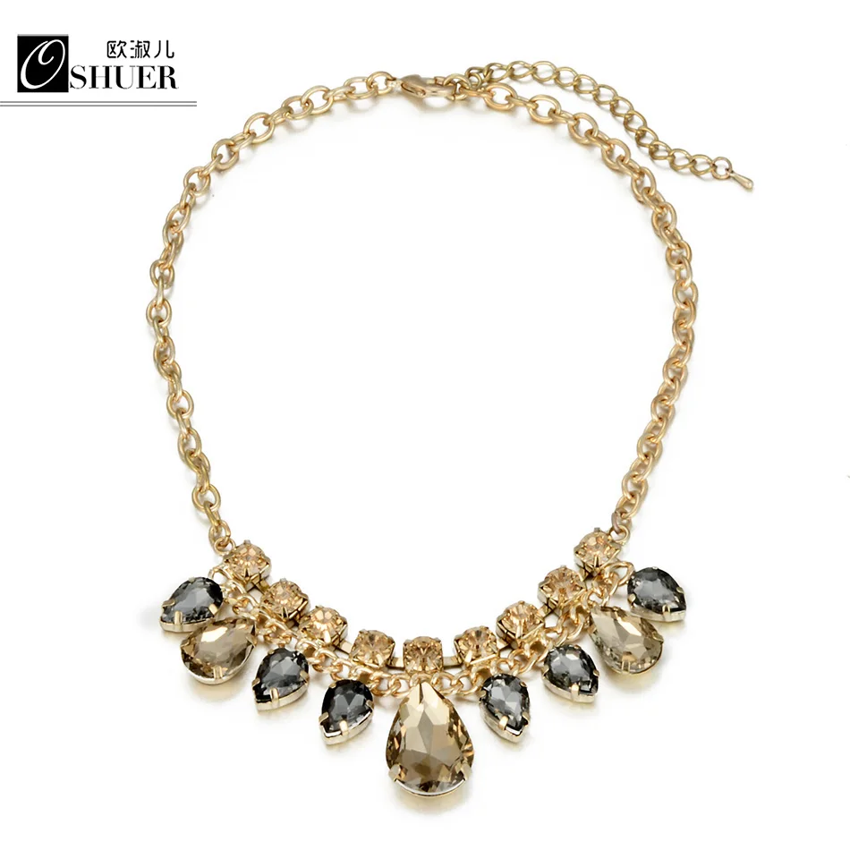 

OSHUER New style vintage necklace Fashion Gold-color Necklace & Pendant Statement water Drop crystal Necklace Women