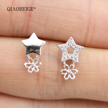 

QIAOBEIGE jewelry findings five-pointed star supply stud earrings components 925 sterling silver from china diy jewelry craft