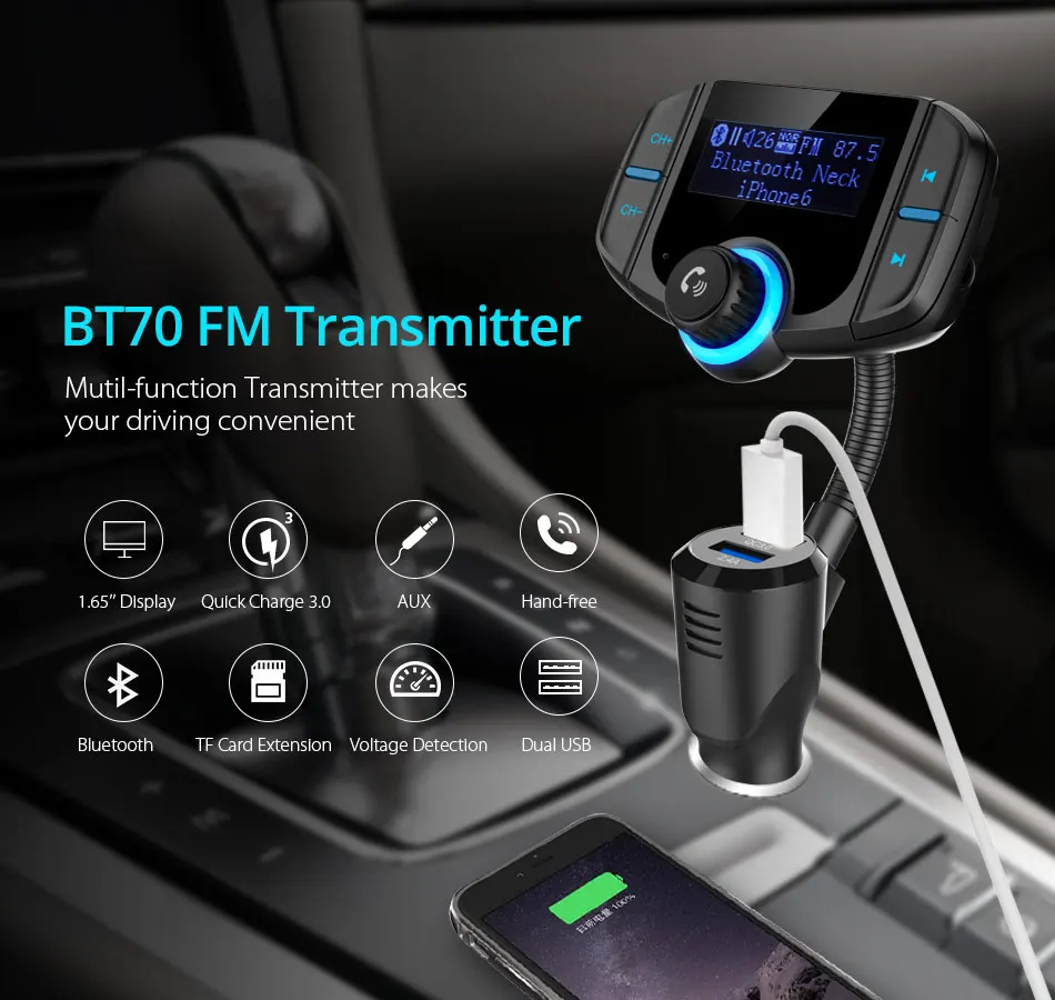 JINSERTA Bluetooth FM передатчик аудио автомобильный Mp3 плеер Беспроводной InCar FM модулятор Handsfree Car комплект QC3.0 Поддержка TF USB AUX