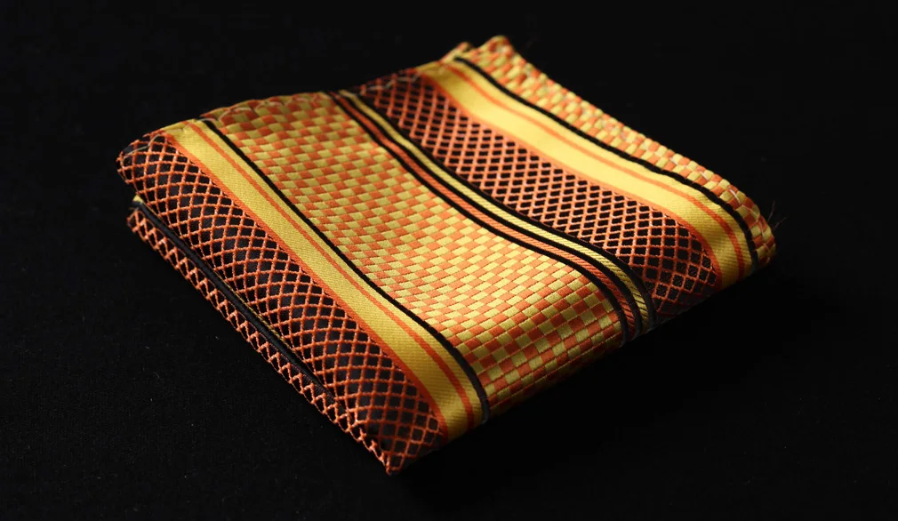 HS414N Yellow Brown Striped Men 100 Silk Party Handkerchief Pocket Square Hankyin Men's Ties