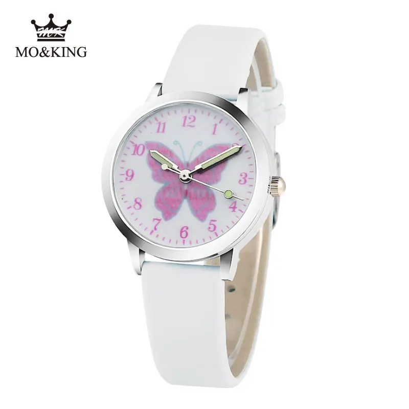 MK MO KING7 цвет милые красочные мультфильм бабочка детские часы розовый белый мальчик девочка часы подарок на день рождения часы коробка reloj A1