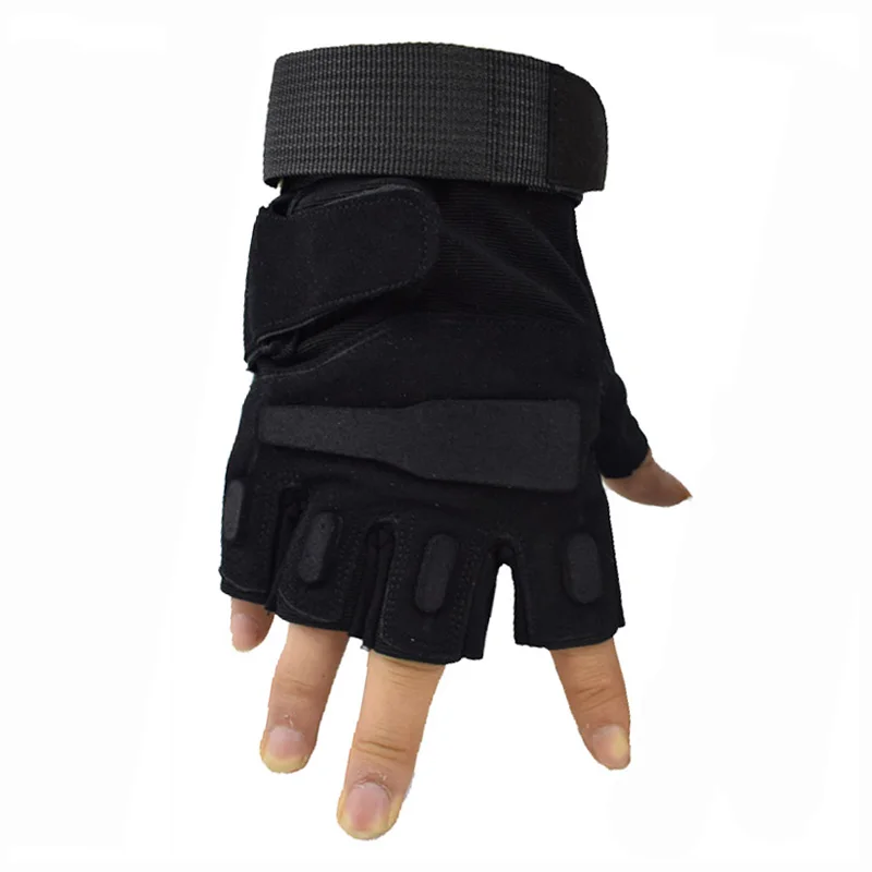 Tactical Fingerless Gloves Military Army Shooting Paintball Airsoft Bicycle Motorcycle Combat Gloves Outdoor Sport Armed Mittens - Цвет: Black Half Finger