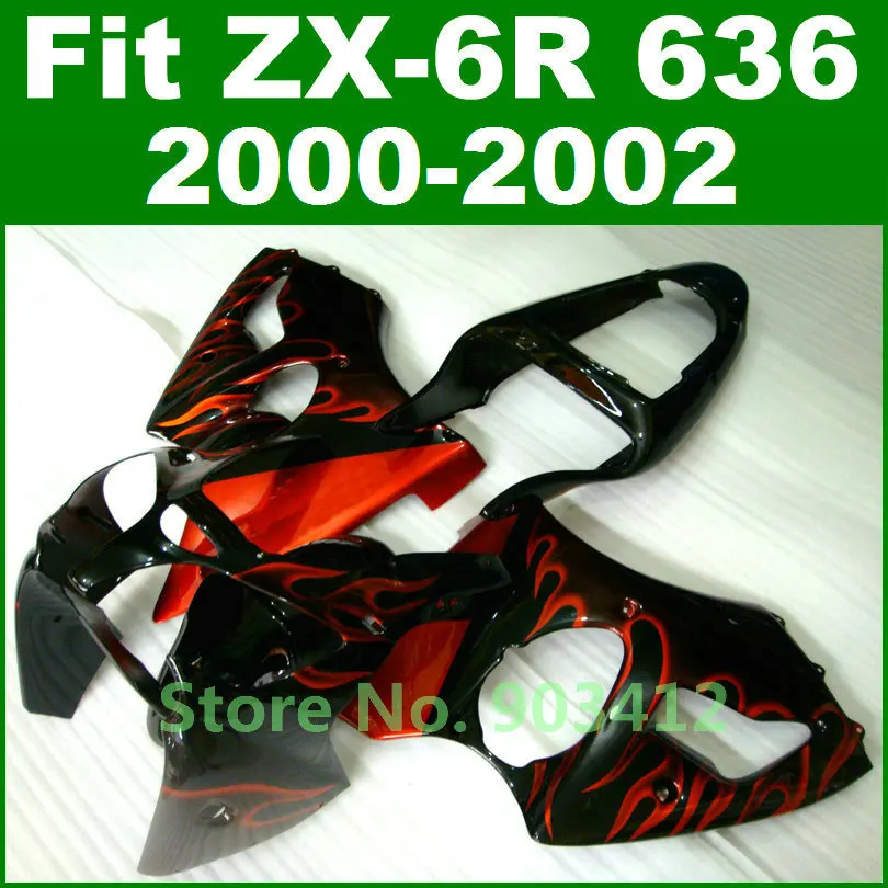 Подходит для Kawasaki Ninja ZX6R комплект обтекателей Красный Пламя 2000 2001 2002 ZX636 Обтекатели 00 01 02 zx600 кузов части j8a1