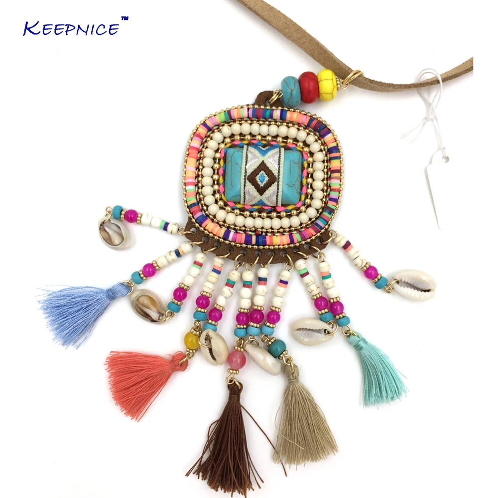 New Leather cord Bohemia Necklace Jewelry Thread Tassel Summer Boho chic Necklace long Fringe