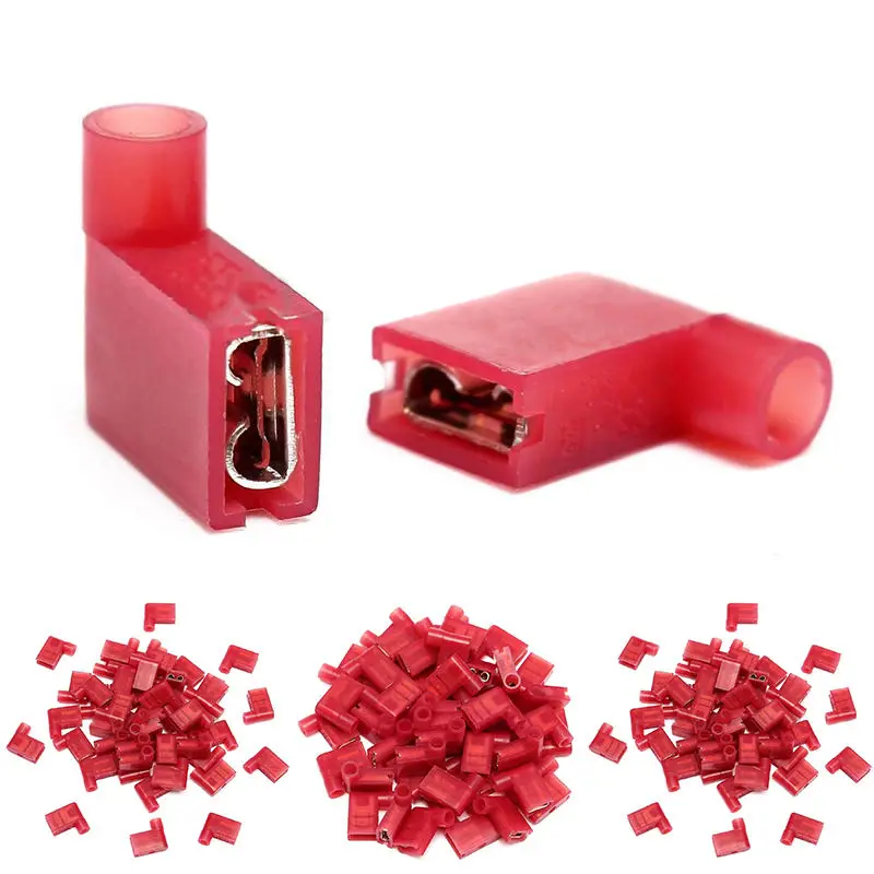 

Mayitr 50pcs Flag Spade Terminal 1/4" Red 22-18AWG Flag Insulated Female Terminals 90 Degree Right Flag Wire Spade Connector