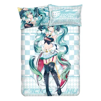 

2018 Racing Miku Printing Bedding Set Short Pile Velour Otaku Anime Culture Bed Set 4Pcs Hatsune Miku Bedclothes