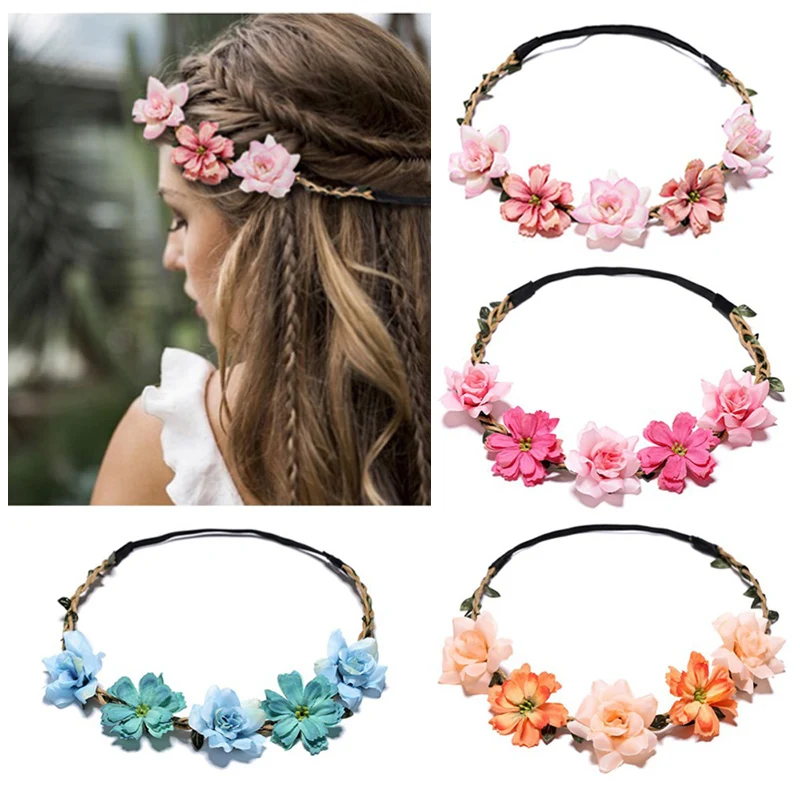 

Sale Floral Headhoop Weddings Flower Headband For Women Girls Handmade Headdress Beach Crown Headwear Hair Accessories