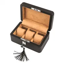 Топ 3 слота ДВП и коробка для часов из искусственной кожи Модный дизайн часы дисплей коробка с замком чехол для хранения часов C031