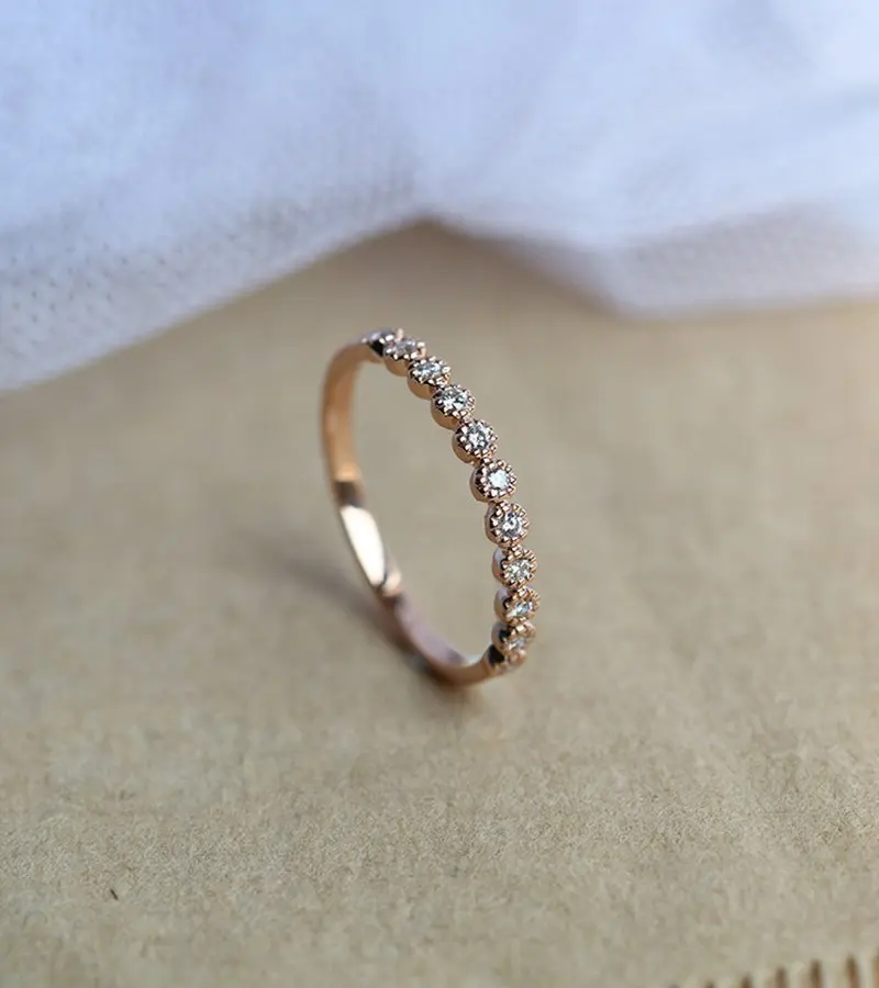

New sleek minimalist single row glossy rose gold filled inlaid zircon ring for women's party CZ anniversary gift jewelry