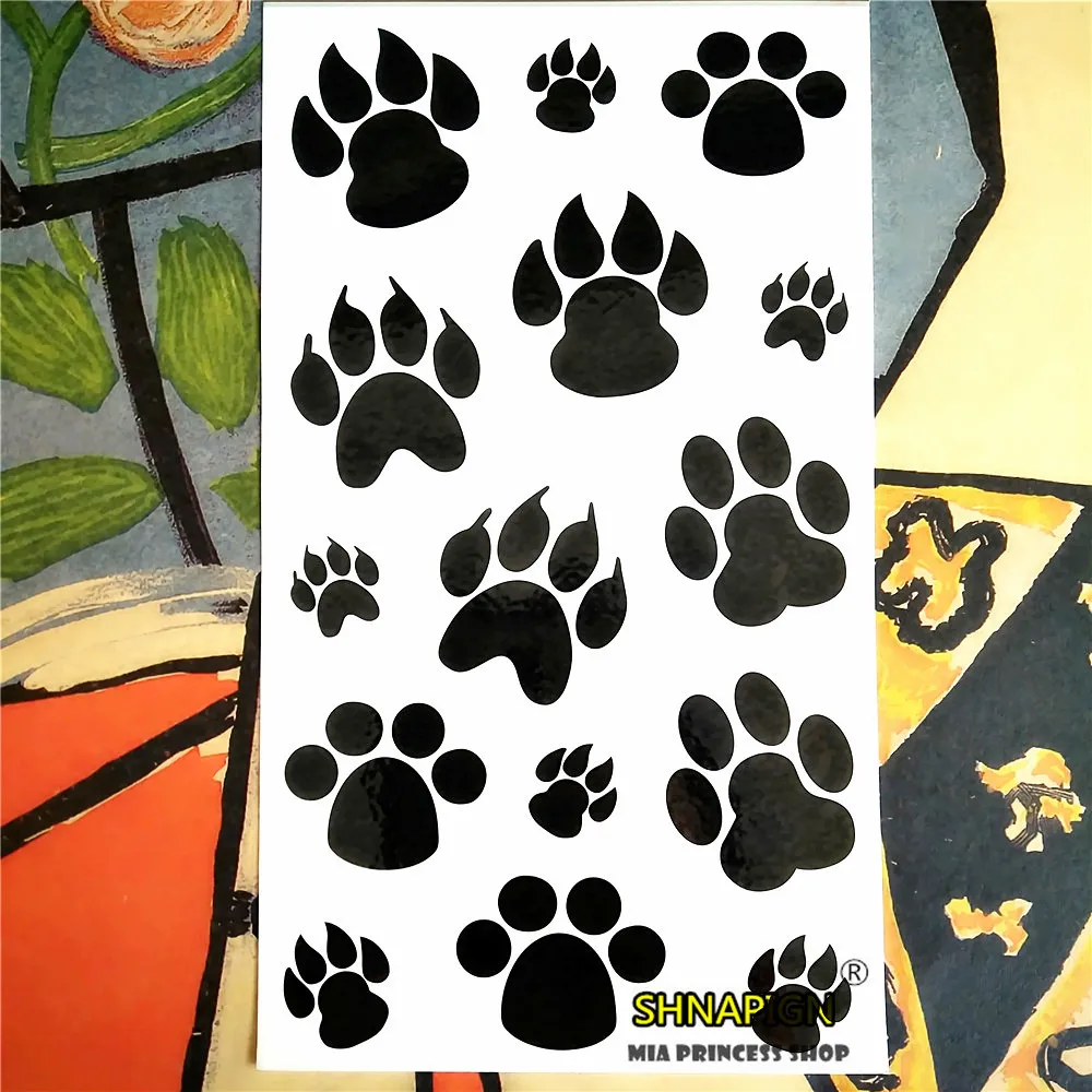 Shnapign الأسود جرو أقدام هيئة الفن المؤقتة الوشم الذراع فلاش الوشم ملصقات 17*10 سنتيمتر للماء وهمية الحناء مؤلمة