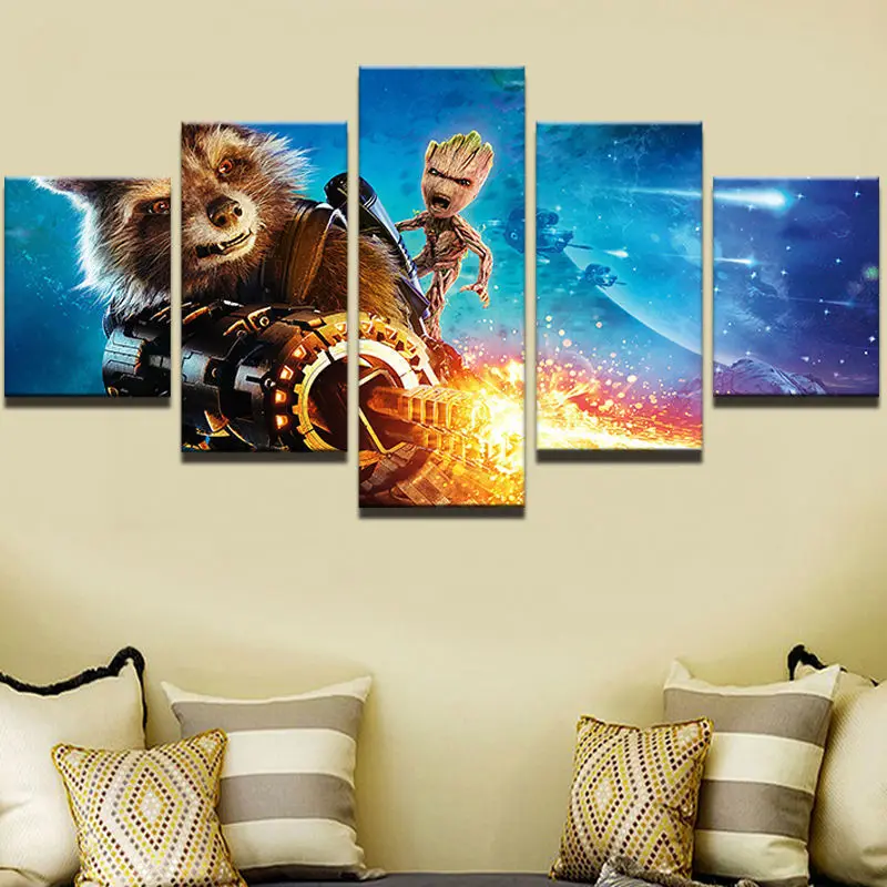 

Large Framed Artistic originality Indoor Art Guardians of the Galaxy Groot Indoor Decor print canvas in 5 pieces