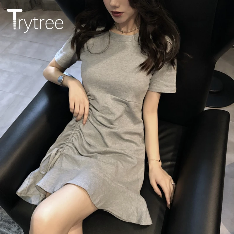Trytree повседневное однотонное платье для лета и осени эластичное сексуальное