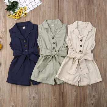 

Fashion Gilr Jumpsuits Collar Romper For Bebe One-Pieces Clothes Baby Girls Bow-tie Waist Romper Jumpsuit Outfits Sunsuits