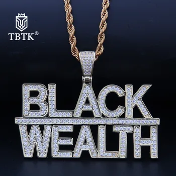 

TBTK BLACK WEALTH Necklace Street Hiphop Jewelry Pendant Cool Boy Paved Zircon Stone Bling Long Statement Necklace Gold Pendant