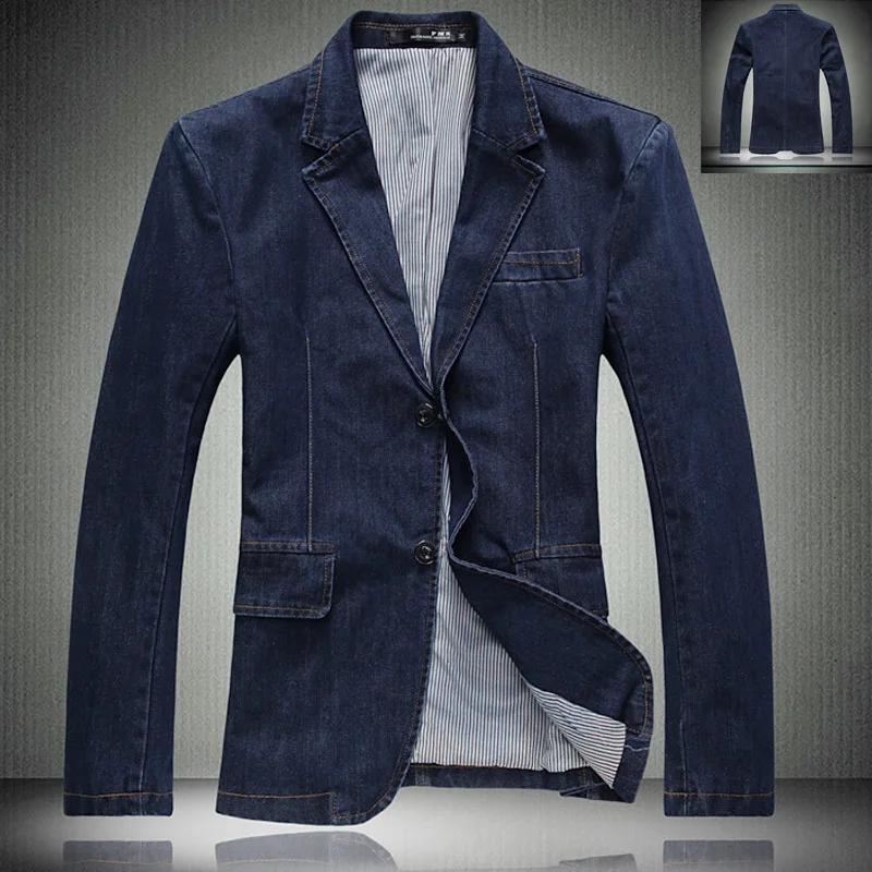 

Spring Autumn Smart Casual Mens Slim Fit Full Sleeve Blue Denim Blazer , Male Suit Collar Single Breasted Blazers , Coat For Men