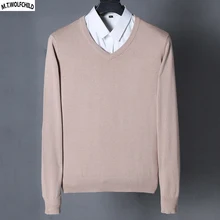 Мода новые осенние мужские свитера с v-образным вырезом и длинными рукавами хлопок мужские вязаные пуловеры однотонные свитеры мужские тонкие Топы