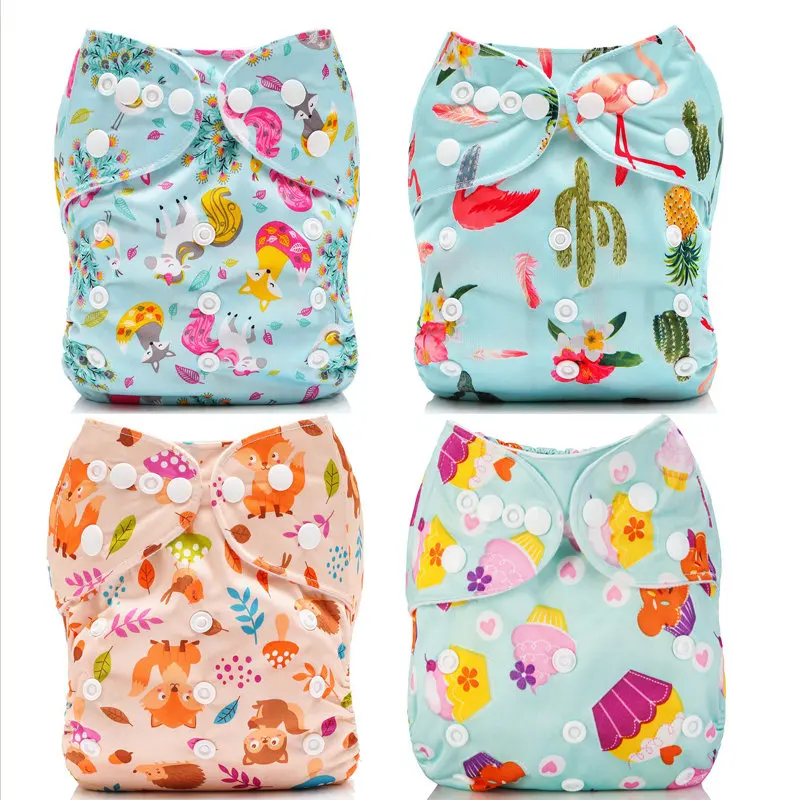 

[Mumsbest] 4Pcs Baby Pocket Diapers With Microfiber Inserts Reusable nappies Waterproof Boy & Girl Cloth Diapers Suit 3-15kg