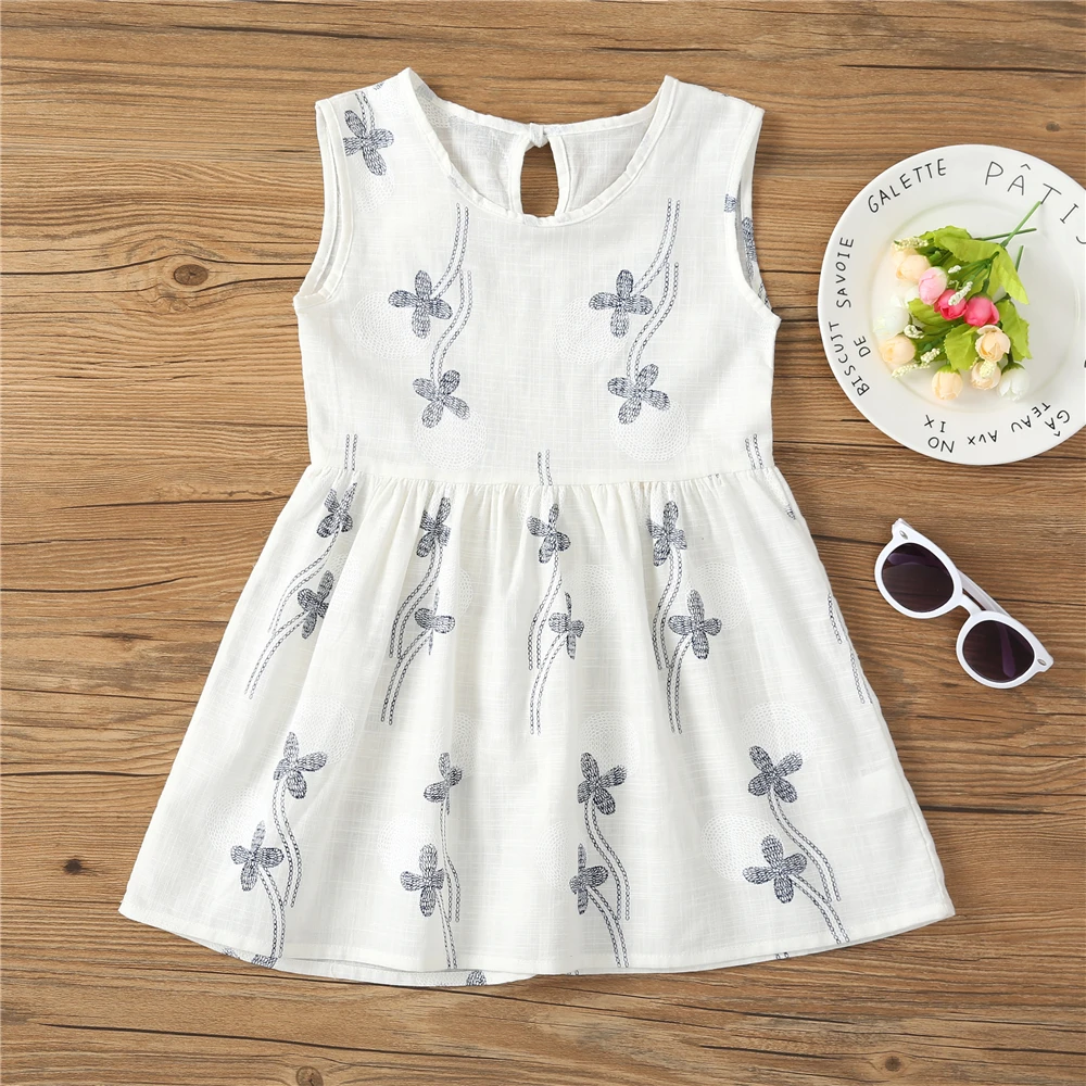

2019 Kids Girls Sleeveless Dresses 1-7 Years Girl Flower Dress Summer Children Clothing Baby Cotton Princess White Dress Outfits
